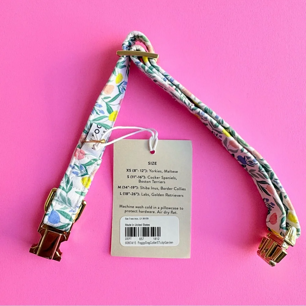 The Foggy Dog Tulip Garden Dog Collar Small Gold Hardware Spring Floral Pet NWT - Picture 2 of 9